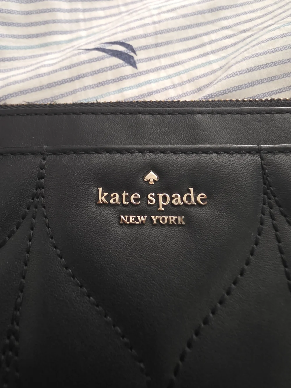 kate spade Black Quilted Leather Zip Card Holder
